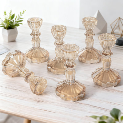 Set Of 6 Crystal Glass Candlestick Holders For Elegant Table Decor, Wedding, Party, And Home Centerpiece