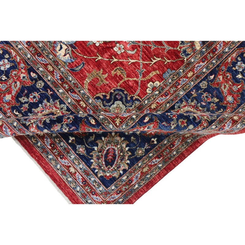 Tapis rouge et bleu marine noué à la main de haute qualité