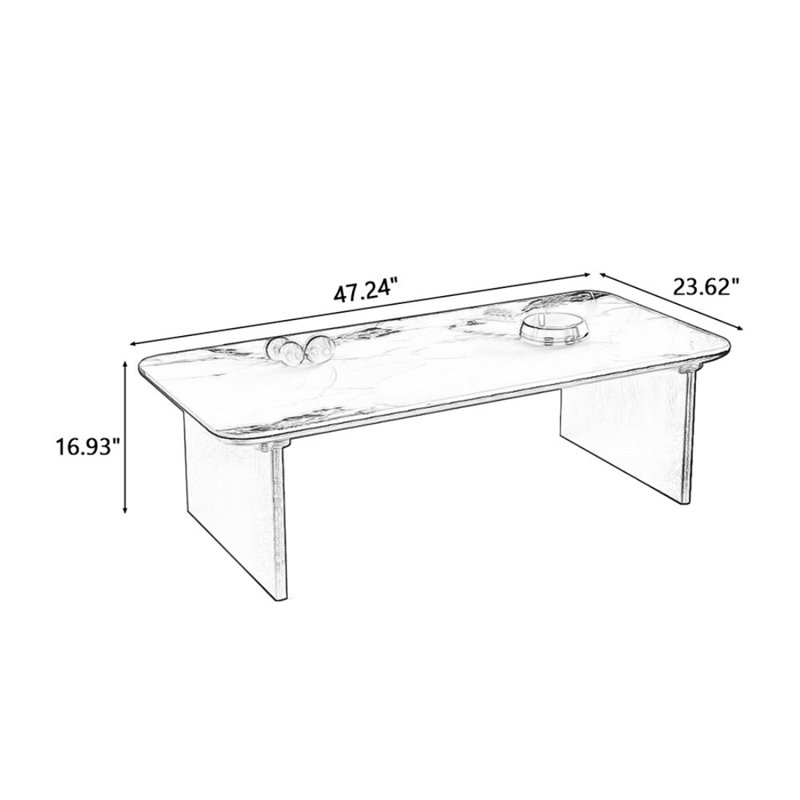 Black Sintered Stone Solid Wood Rectangular Coffee Table, 16.93" H x 47.24" L x 23.62" W
