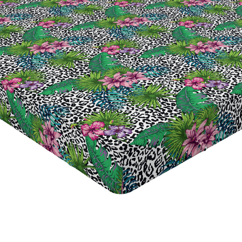 Ambesonne Nature Fitted Sheet Leaves Botanical Style Art, Full Fitted Sheet, Fern Green/Multicolor Floral