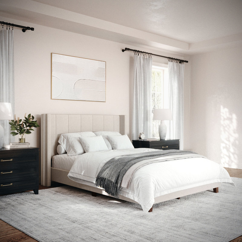 Lit plateforme tapissier Martha Stewart Kay, Double, Beige