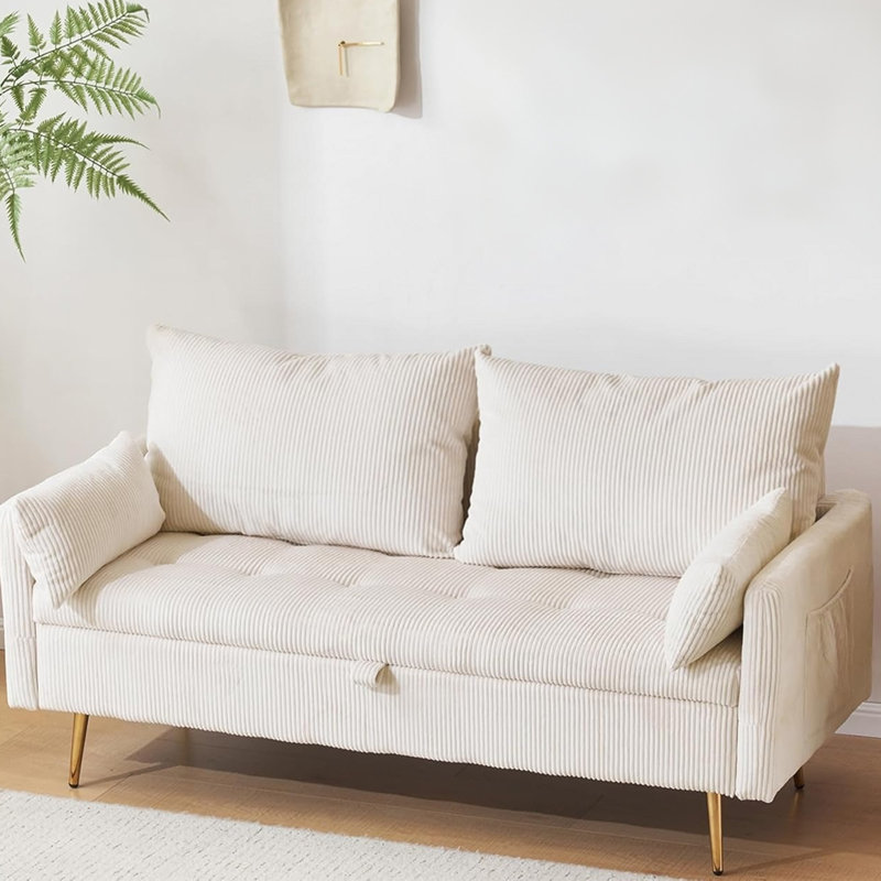 Canapé rembourré 61,25 po avec rangement, Beige