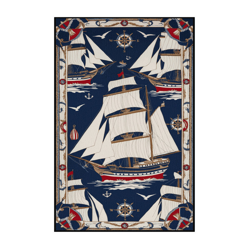  Washable Tall ships Nautical Area Rug, Rectangulaire 2 pi x 3 pi