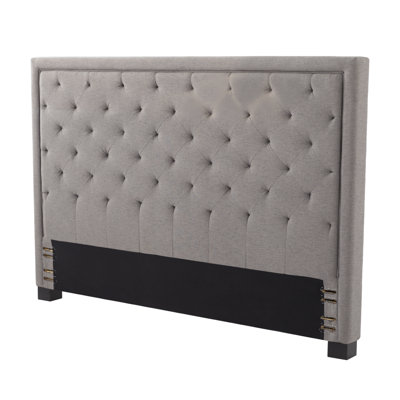 Dark Grey Linen Button Tufted Wingback King Size Headboard