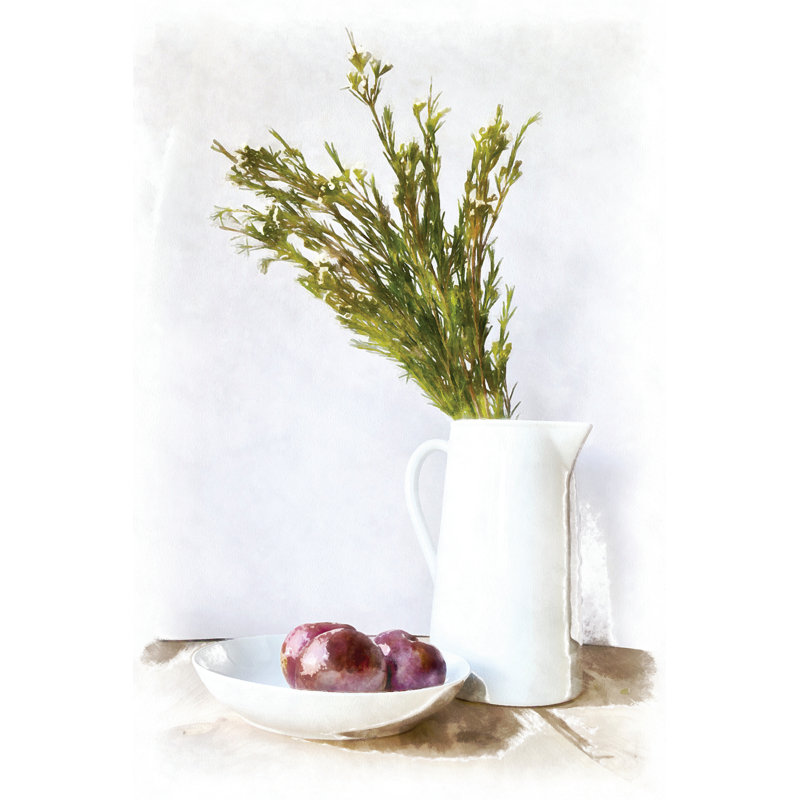 Plum Pitcher Flowers - Wrapped Canvas Painting, 91cm H x 61cm W x 3.8cm D
