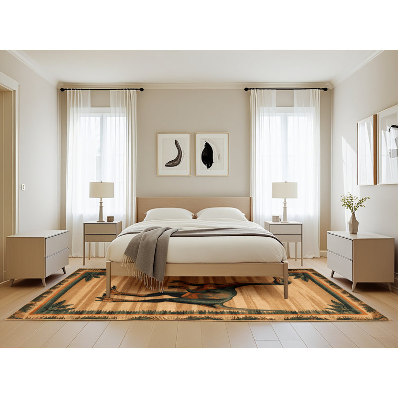 Tapis brun dinosaures lavable à la machine, Rectangle 5 pi x 8 pi