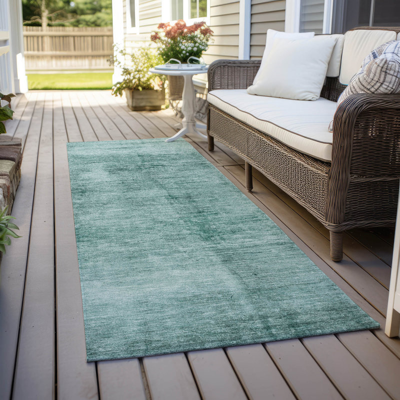 Machine Washable Indoor/Outdoor Xhevrie Teal Rug, Runner 2'3" x 7'6"