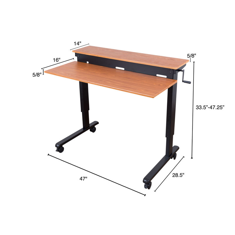Bureau debout à hauteur ajustable Selinger, H 33,5 po x l 47 po x P 28,5 po, Teck / Noir