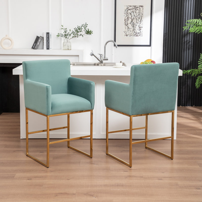 Tabouret de comptoir rembourré avec structure en métal, Vert