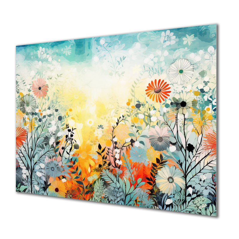 Art mural rétro avec fleurs printanières vibrantes - fleurs sauvages, Métal métal, H 34 po x l 44 po x P 1,5 po