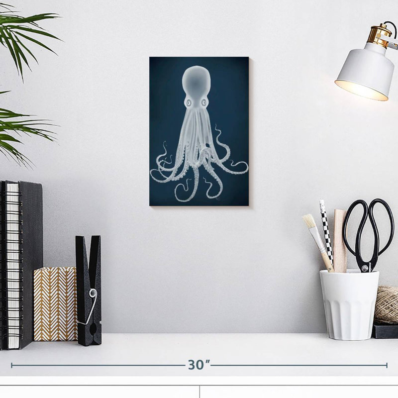 Brampt Octopus 8 - White On Blue, 12" H x 8" W