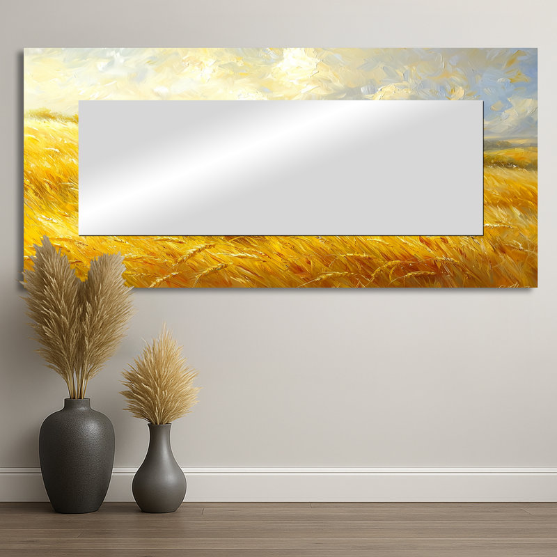 Golden Fields Of Sheep I - miroir mural animaux - imprimé sur métal, 28 po x 60 po