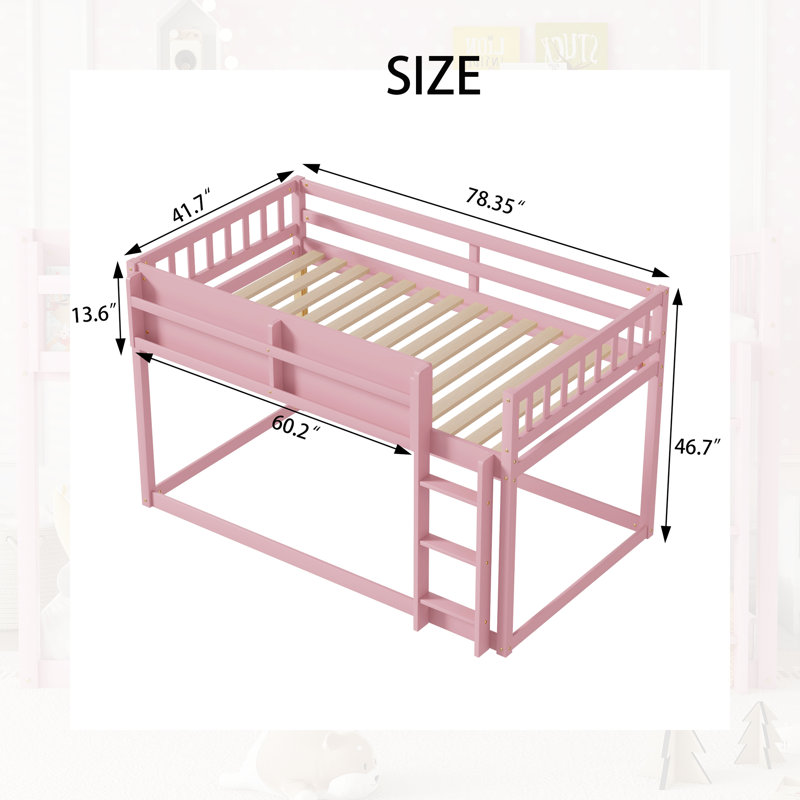 Lit superposé simple simple au-dessus de simple - structure en bois massif de 78 po de largeur avec tablette intégrée, Rose