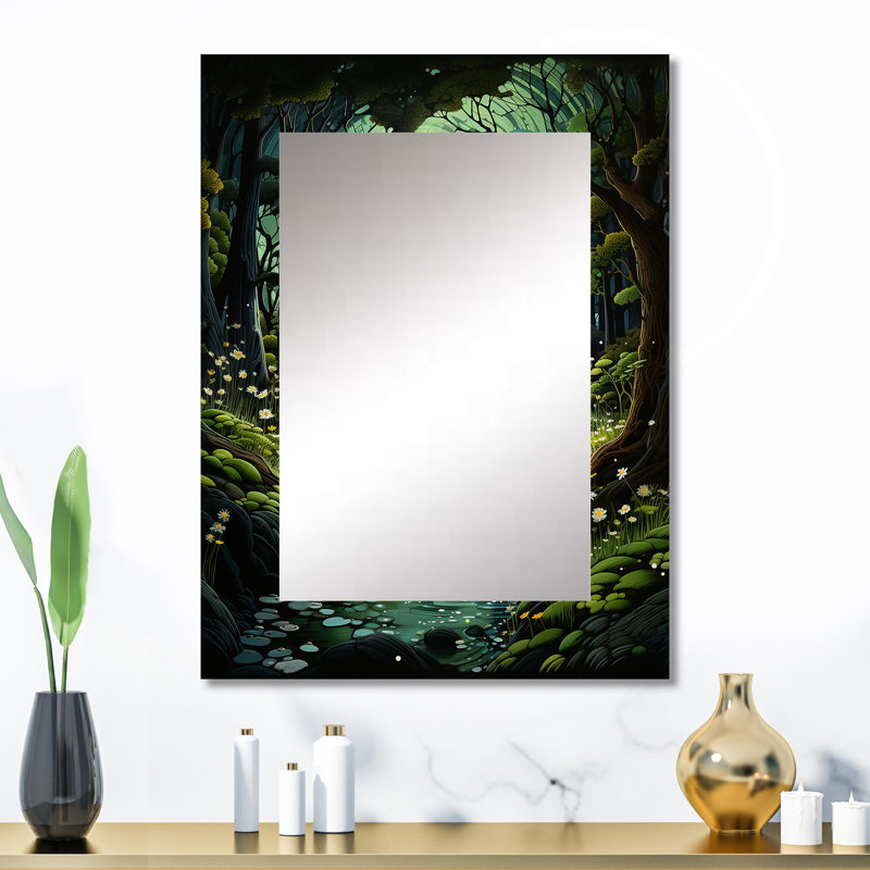 Forest Enchanted Forest Pastoral I - Forest Mirror, Traditional Unique Wall Mirror, Printed Metal Art, 32" x 24"