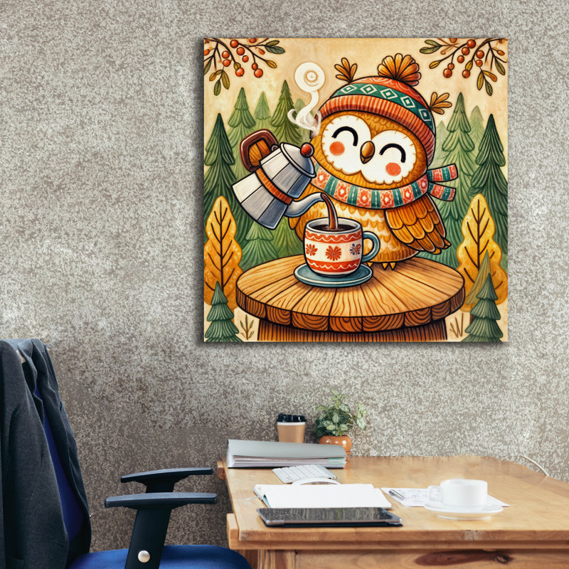 Toile épique Graffiti «Owl and Coffee 2» par Rey Klimt, 26 po x 26 po, H 37 po x l 37 po x P 1,5 po