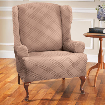 Double Diamond Stretch Box Cushion Wingback Slipcover