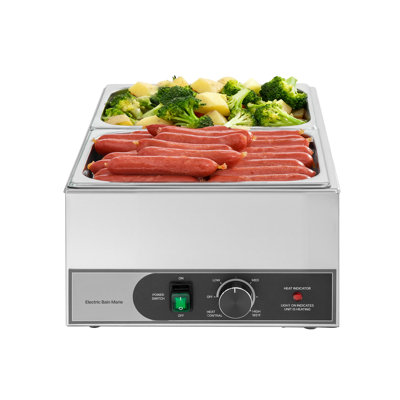 Commercial Food Warmer, 1200W Electric Stainless Steel Steam Food Warmer, Fast Heating Countertop Buffet Bain Marie with Two 1/2 Size Food Pans, for Catering, Restaurants, Parties & Buffets