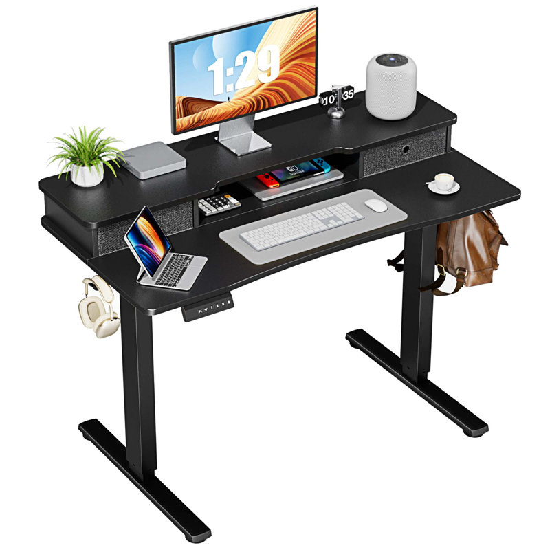 Bureau debout à hauteur ajustable Marzena, H 52 po x l 48 po x P 23 po, Noir / Noir