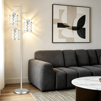 Dimmable Floor Lamp 72 Inch Tall, Modern Standing Lamp With Metal Cage, Industrial Tree Floor Lamp For Living Room, Bedroom, Study, Office, 3 X 800LM LED Bulbs Included