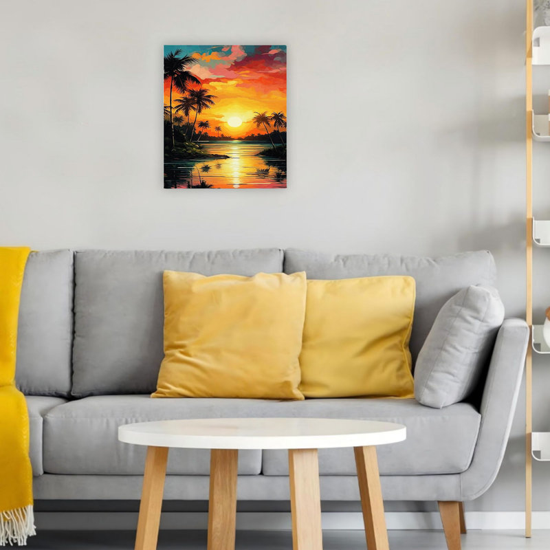 «Lake Trees and Sunset», art mural sur toile sans cadre 20 po x 24 po