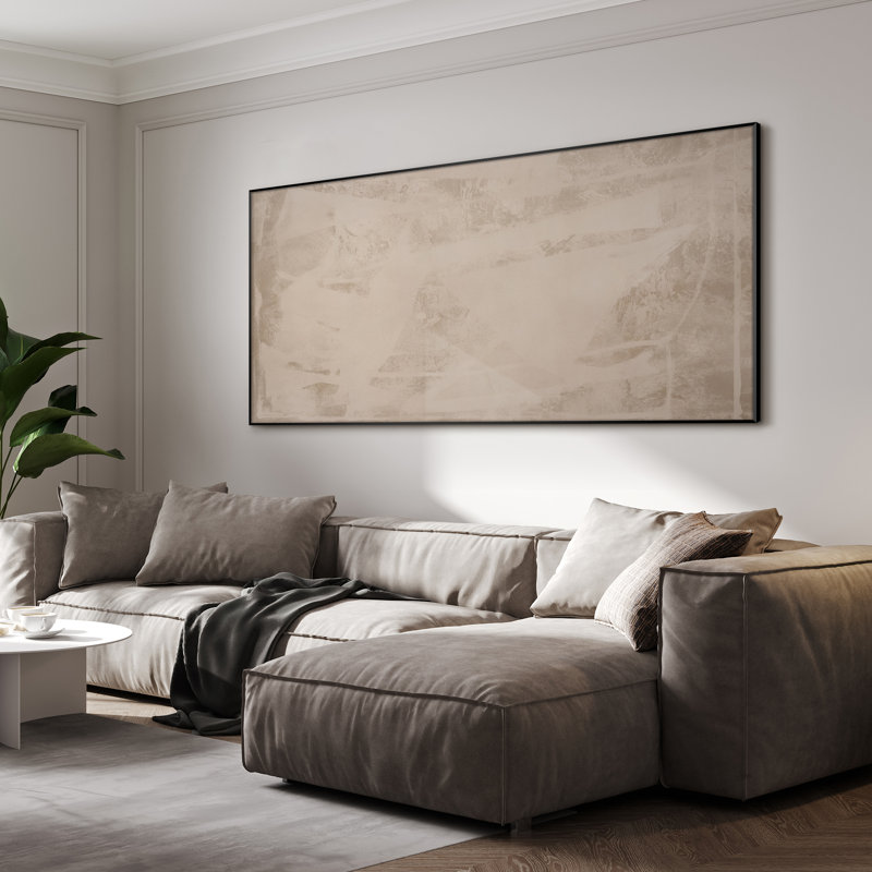Extra Large Wall Art Fabric Print - Neutral Brush Monochrome Abstract Contemporary Spaces Artwork Decor for Living Room or Bedroom - "Frame Assembly Required (Unfinished Frame)"