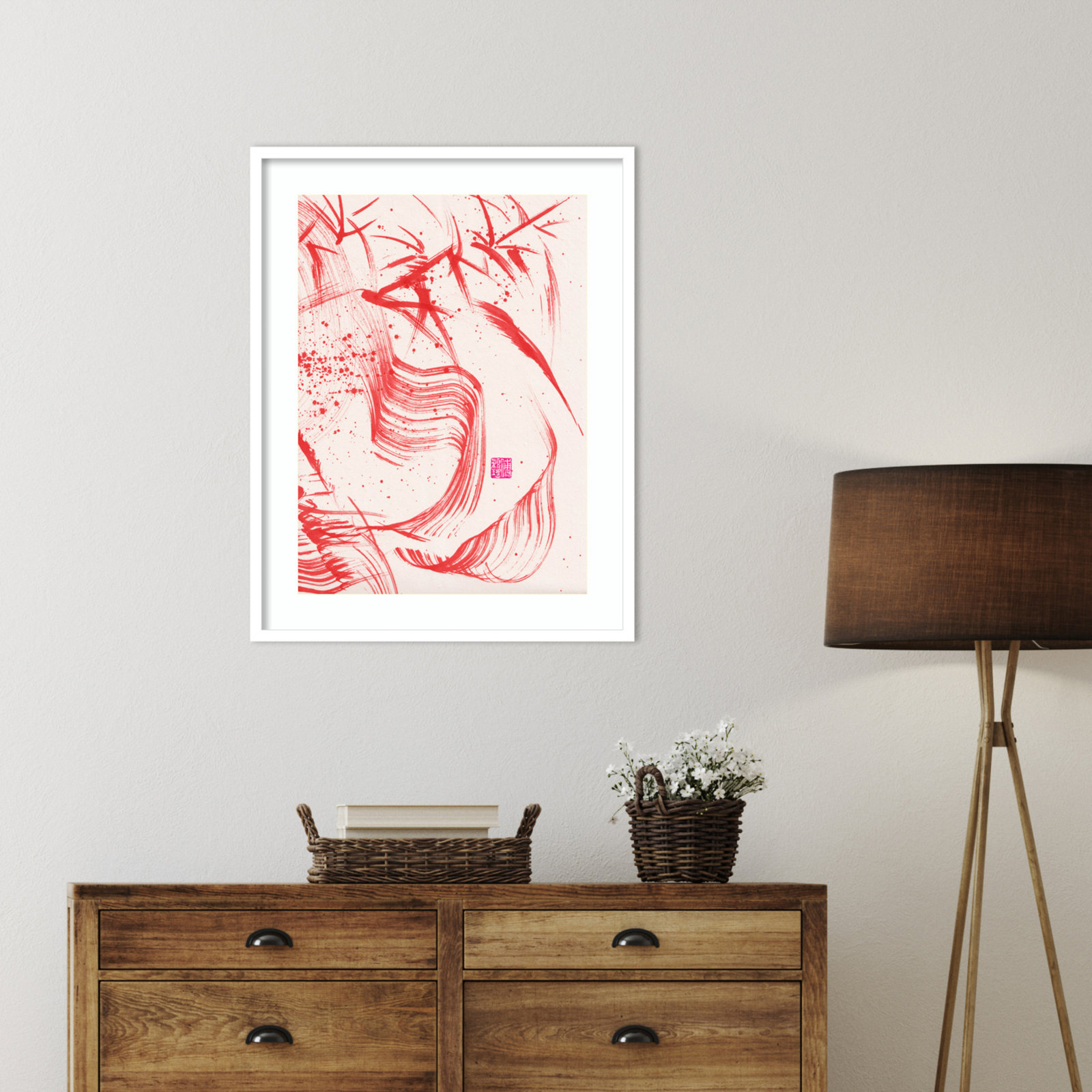 Lemma "Zen Bamboo Ink Abstraction 2" Print, White, 33" H x 26" W