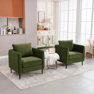 Fauteuil d'appoint pour le salon, fauteuil simple en velours et fauteuil Mid-Century moderne avec 1 coussin et pieds en métal pour la lecture dans le bureau de la chambre à coucher