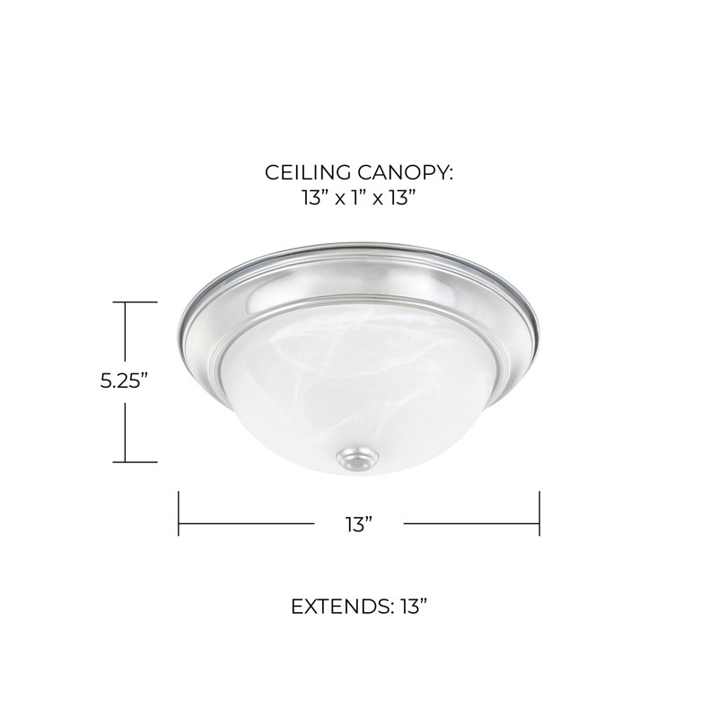 Independent Flush Mount, White Faux Alabaster Glass, 5.25'' H x 13'' W x 13'' D, Chrome
