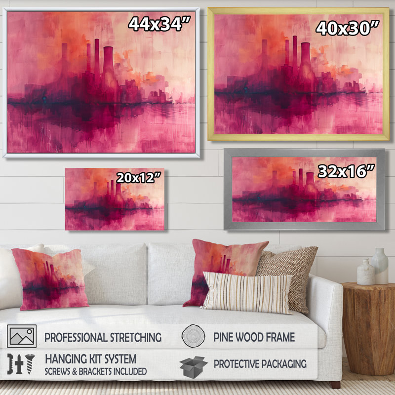 Décoration murale plante mauve à impulsion mauve - centrales électriques, Cadre flottant brun, H 34 po x l 44 po