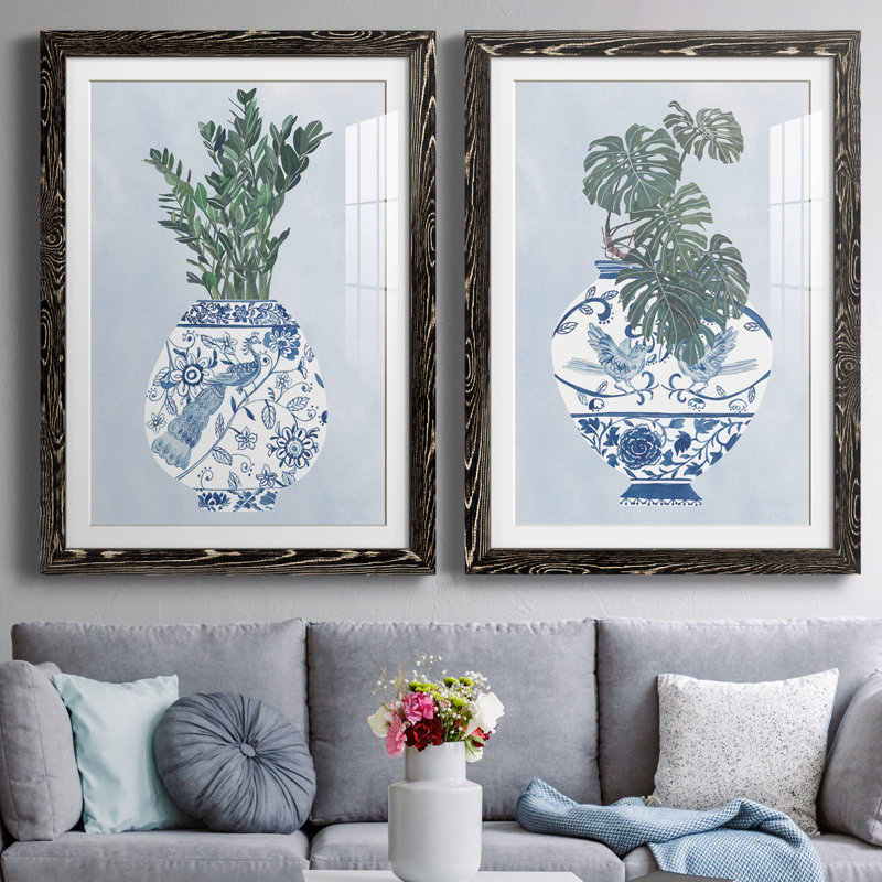 Moonlight Vase I - Ensemble de 2 reproductions de cadres photo, Cadre noir, H 43,5 po x l 17 po x P 1 po