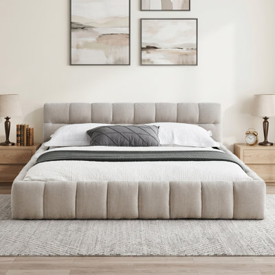 Cloud-Inspired Chenille Upholstered Platform Bed Frame with Square-Tufted Padded Headboard