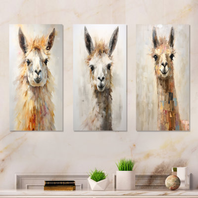 Furry Llama Portrait - Llama Metal Wall Art Prints Set Of 3