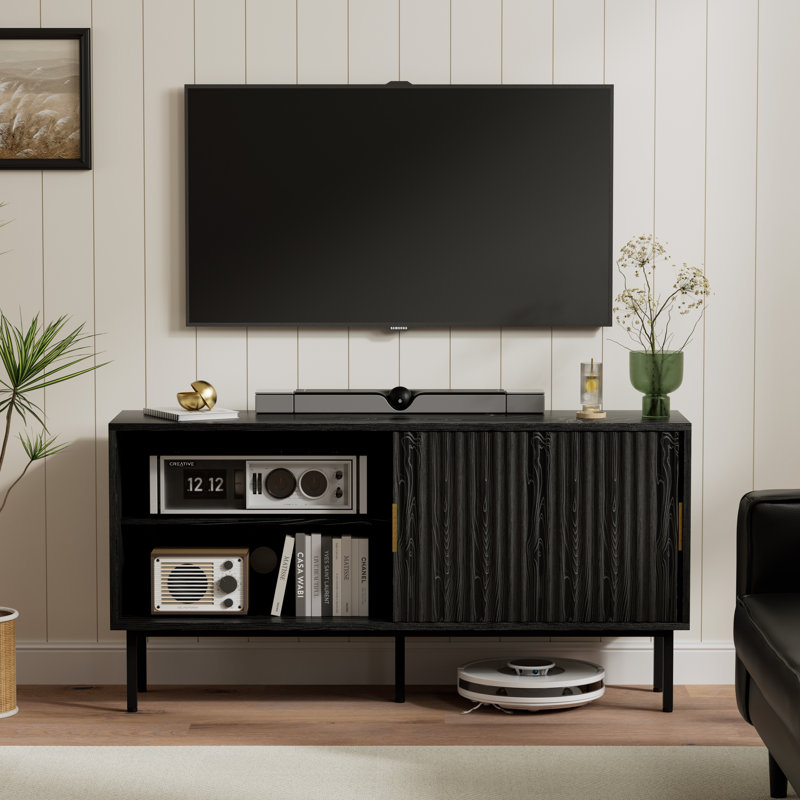 47" Fluted Tv Stand With Storage Cabinet For Living Room, Black