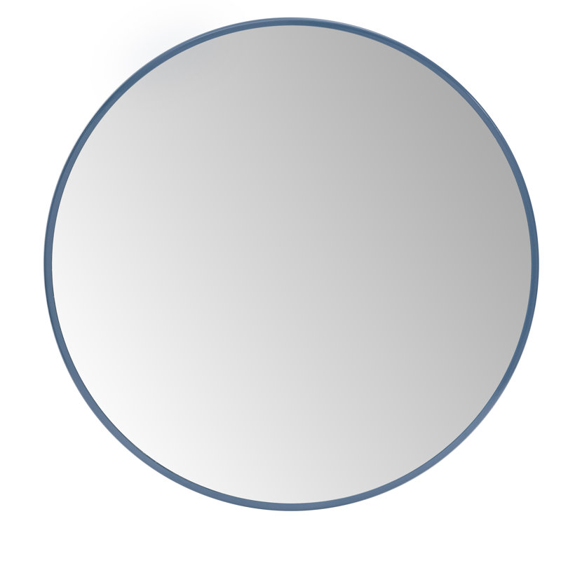 Adelina 30-Inch Round Metal Wall Mirror, Blue