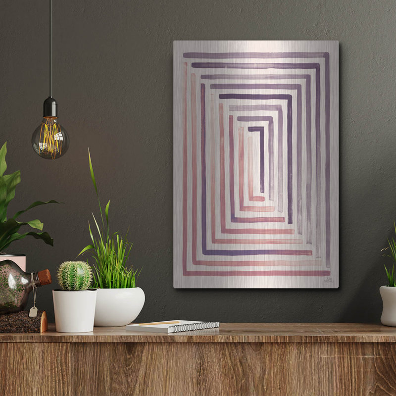«Red and Blue Sunset 2» par Laura Marshall, art mural en métal, H 16 po x l 12 po