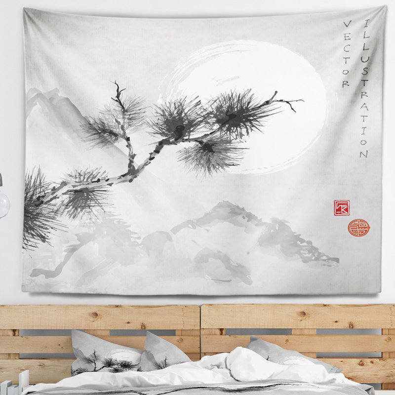Tapisserie de branche de pin japonais, H 50 po x l 60 po