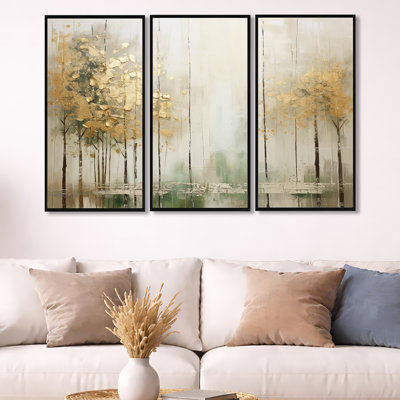 Minimalism Beige And Gold Forest II - Forest Wall Art Print Set