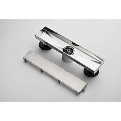 12 Inch Linear Shower Drain With Removable Cover, 304 Stainless Steel Shower Floor Drain With Hair Strainer And Leveling Feet