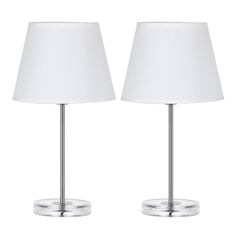 Lampes de chevet modernes avec base en acrylique, abat-jour en tissu et support en métal