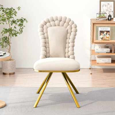 Ensemble de 2 chaises d'appoint en velours pour le salon, fauteuil de coiffeuse avec pieds en métal doré, chaises de salle à manger rembourrées, pivotant à 360 ° pour la chambre à coucher, le salon, la salle à manger et la cuisine