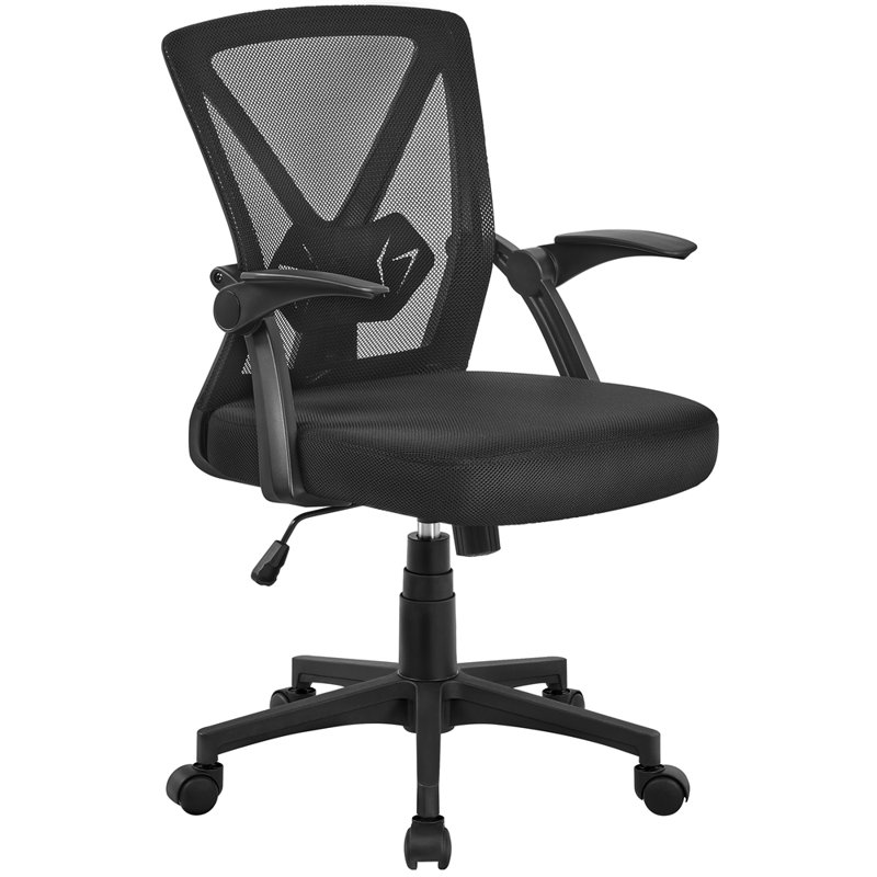 Mesh Desk Chair with Flip-up Armrest, Black/Black