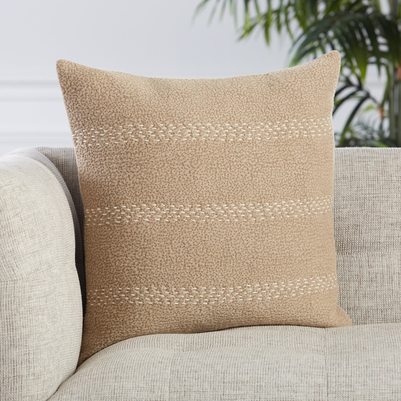 Lexington Embroidered Cotton Throw Pillow, Taupe, Down