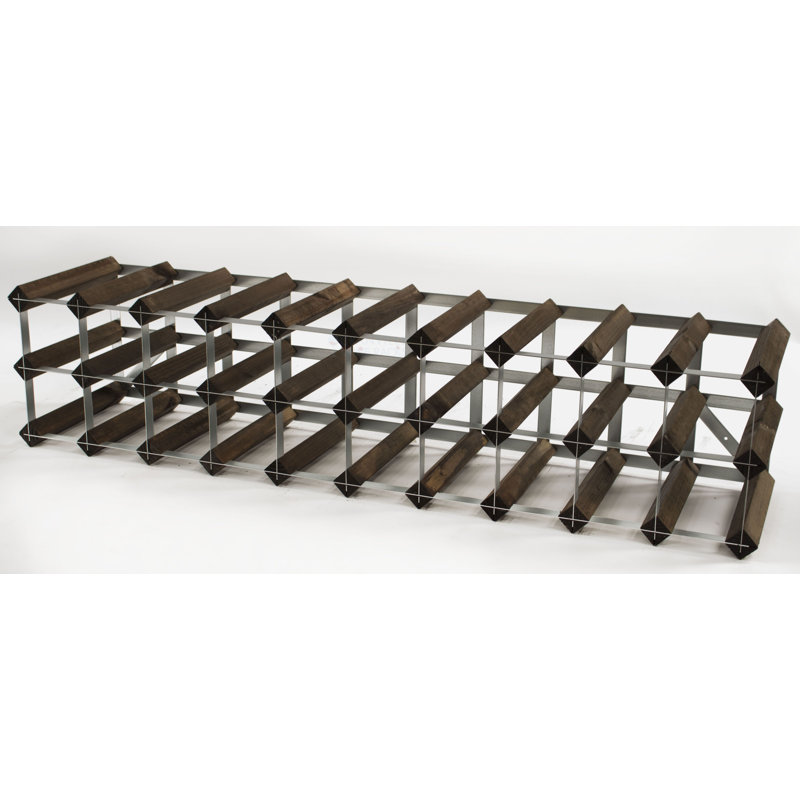 Felica 30 - Bottle Solid Wood Wine Bottle Rack, Dark Oak Stained Pine / Galvanised Steel