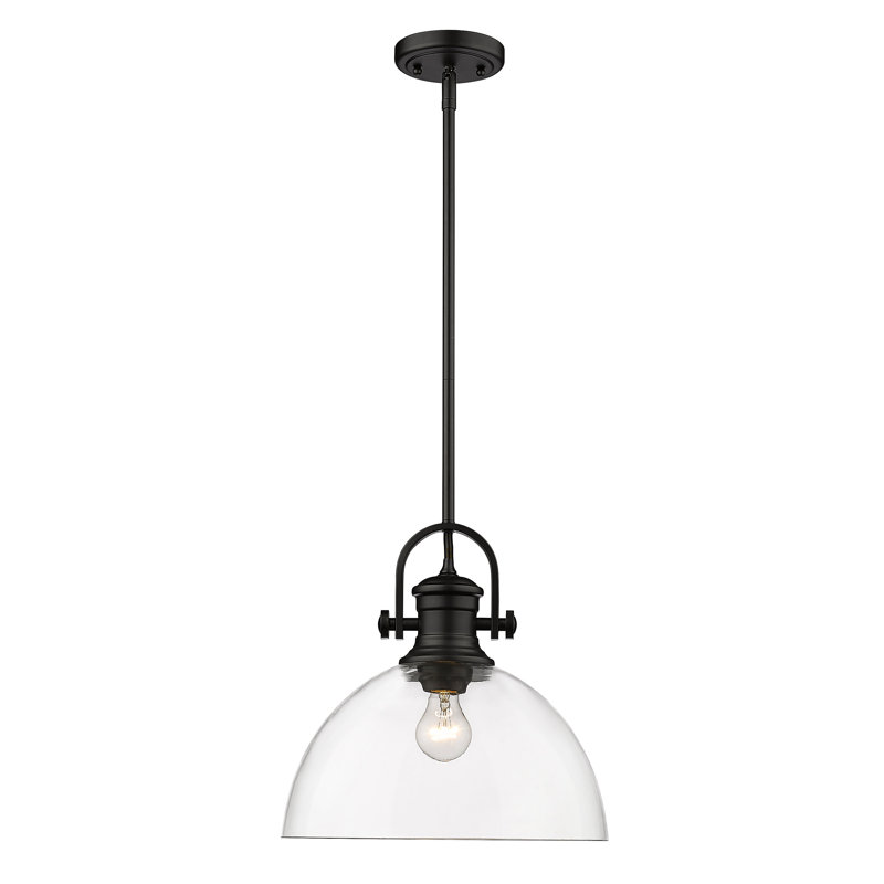 Luminaire suspendu dôme à 1 lumière Bales, Noir mat, Verre transparent