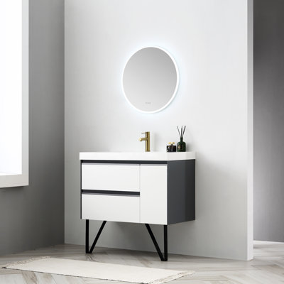 Ensemble de meuble-lavabo pour salle de bain simple 36 po ergonomique avec miroir imperméable Courtnie