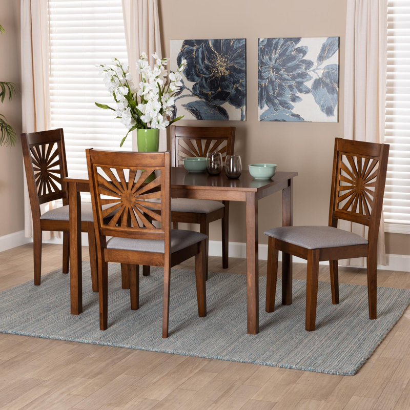 4 - Person Four Leg Dining Set,  Walnut Brown,  Walnut Brown/Gray