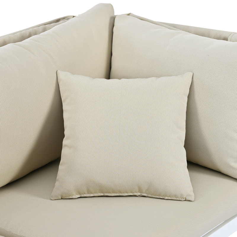 Ensemble de 3 chaises longues de patio avec auvent rétractable, Beige, Blanc