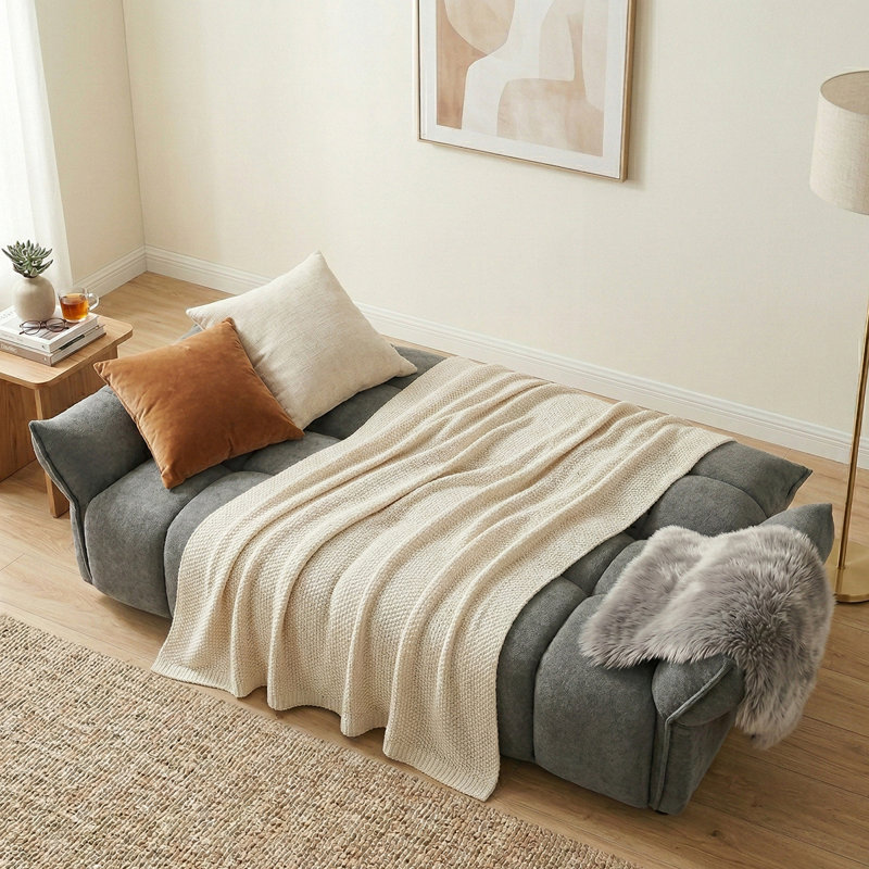3 Seater Boucle Sofa Bed, Grey