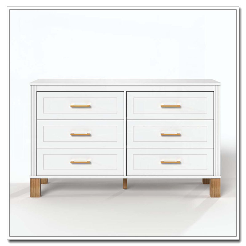 Modern Storage Cabinet with Metal Handles & Solid Wood Legs, White