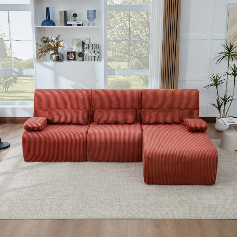 Canapé modulaire moderne avec confort ergonomique et livraison facile, Red Corduroy, 32.4" H x 98" W x 65.3" D
